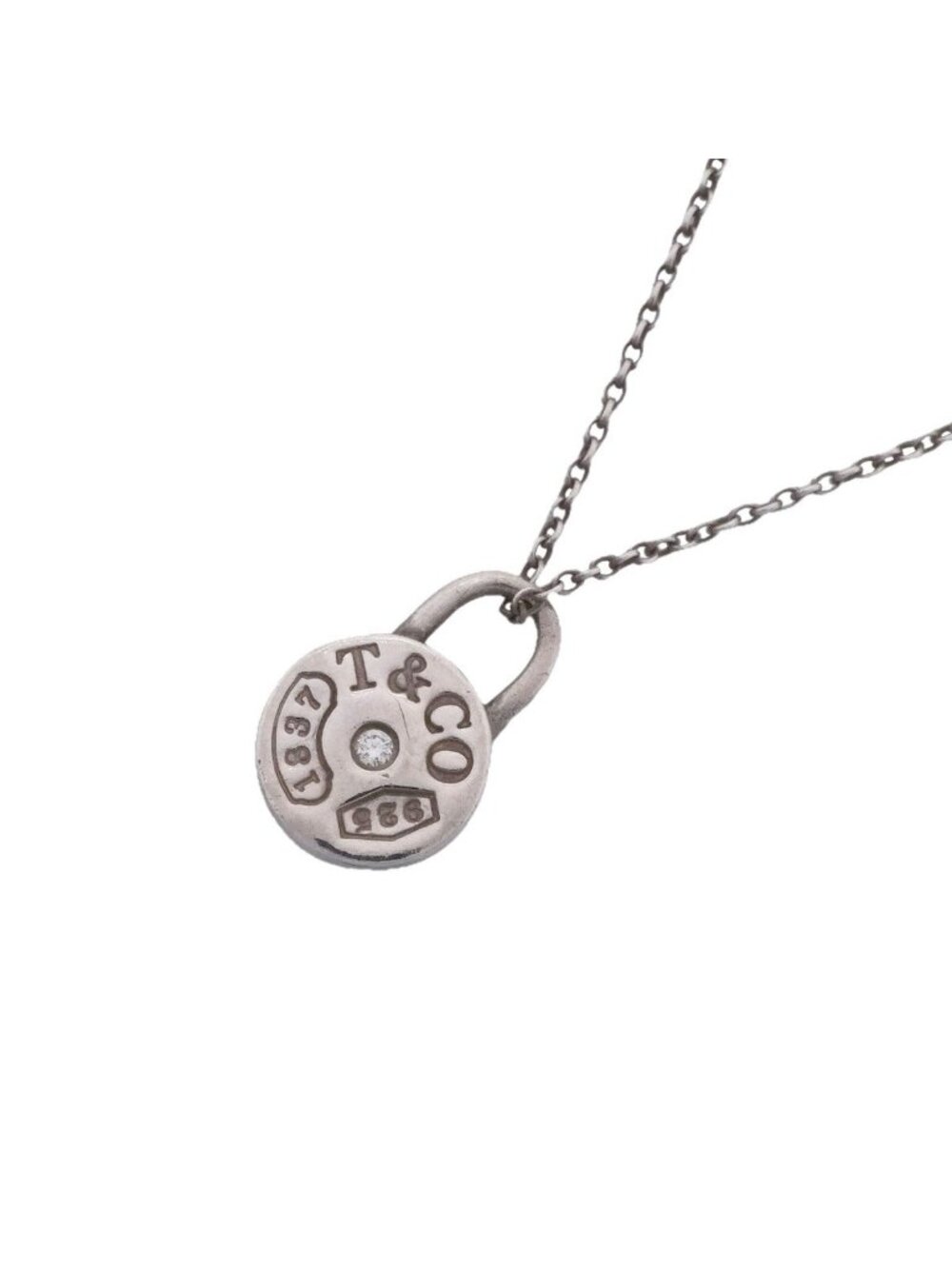Tiffany & Co Necklace 1837 Round Rock 925 Sterling Silver Diamond